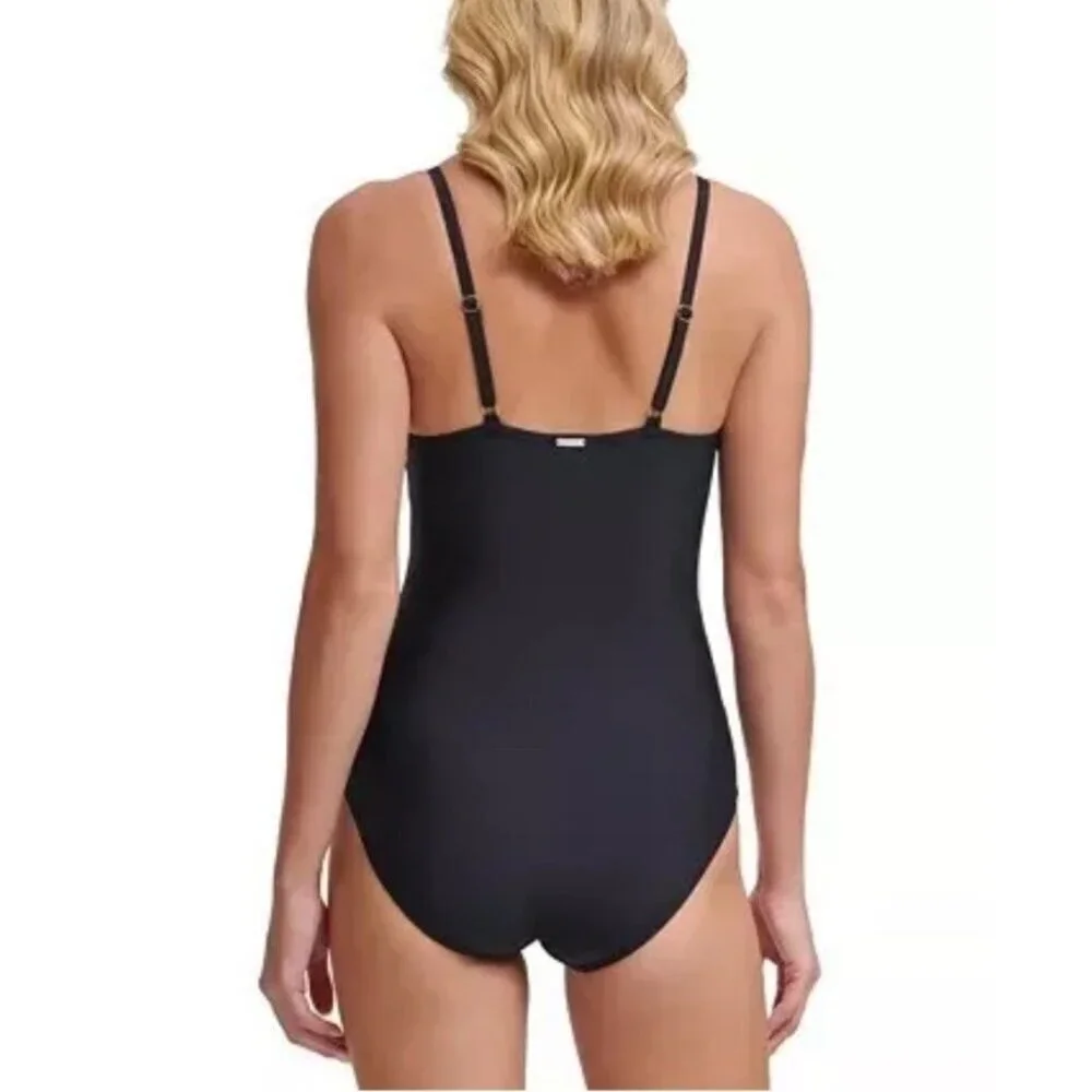 Dkny Black White Colorblock One-Piece Swimsuit - Picture 3 of 8